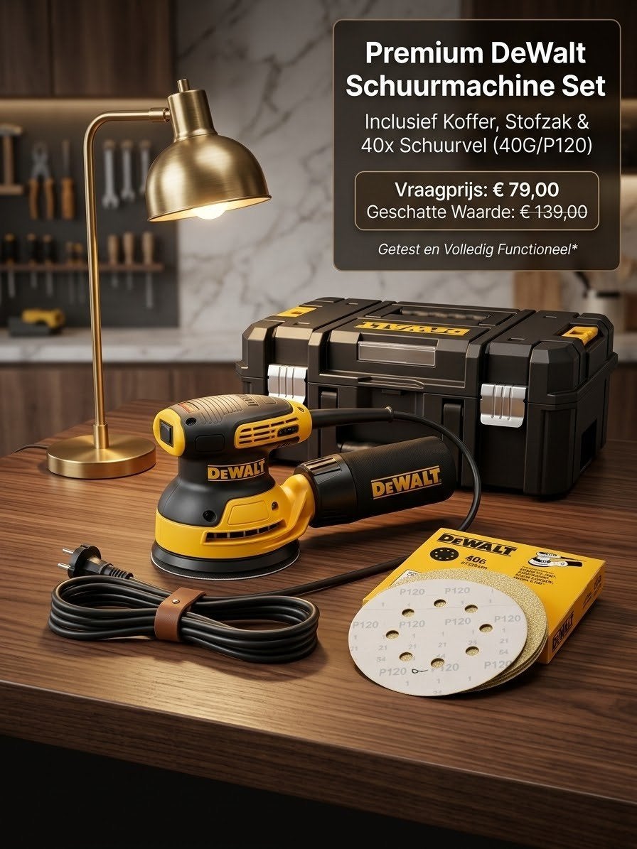 Premium DeWalt Schuurmachine Set met Koffer en Schuurvel, Ophalen of Verzenden, Gebruikt, Minder dan 600 watt, Excentrische schuurmachine