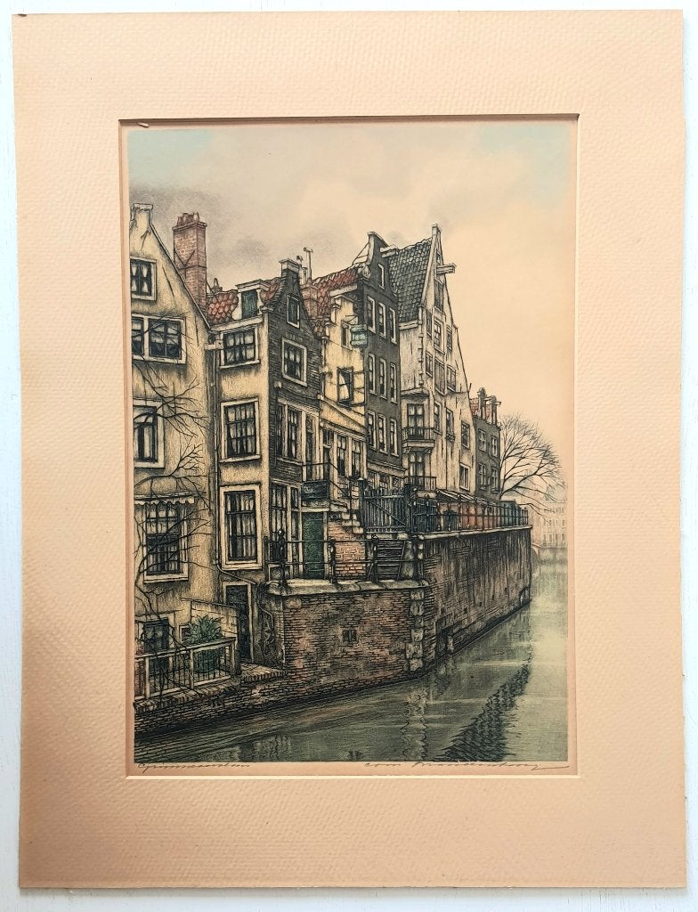 De Grimnessensluis Amsterdam door Cornelis Brandenburg, Antiek en Kunst, Verzenden, Stadsgezicht, Ets, Genummerd