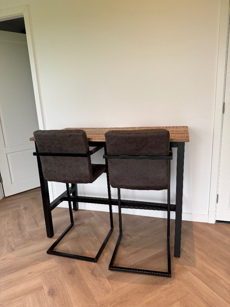 Bartafel van mangohout met 2 luxe barstoelen, Ophalen, Gebruikt, Inclusief barstoelen