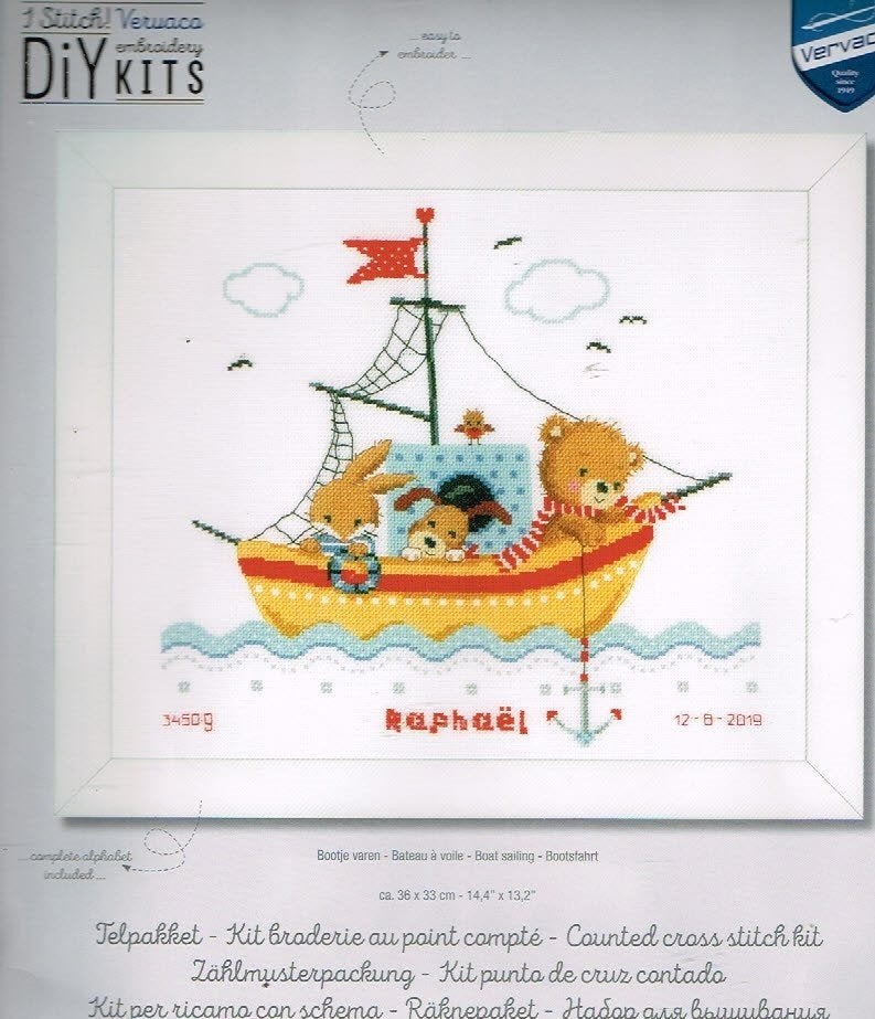 Cado vervaco borduurpakket geboorte  BOOTJE VAREN, Ophalen of Verzenden, Nieuw, Handborduren, Borduurpakket