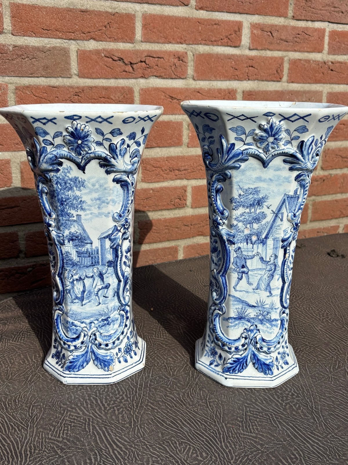 Set van 2 Tiggelaar vazen - Delfts blauw decor, Antiek en Kunst, Ophalen of Verzenden