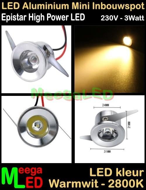 LED mini Caravan inbouwspot spot M1 - 230V 3watt - Warmwit, Ophalen of Verzenden, Nieuw