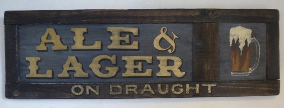 Handgeschilderd houten reclame bord/Bier/slijterij/pub/drank, Ophalen of Verzenden, Zo goed als nieuw, Reclamebord, Plaat of Schild