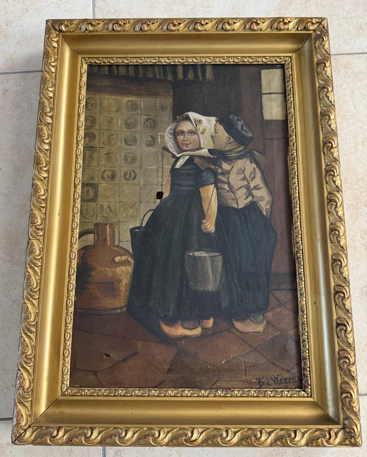 Oud Hollands schilderij: Kinderen in traditionele kleding, Doek, Portret of Personen, Oud hollands, Ophalen of Verzenden