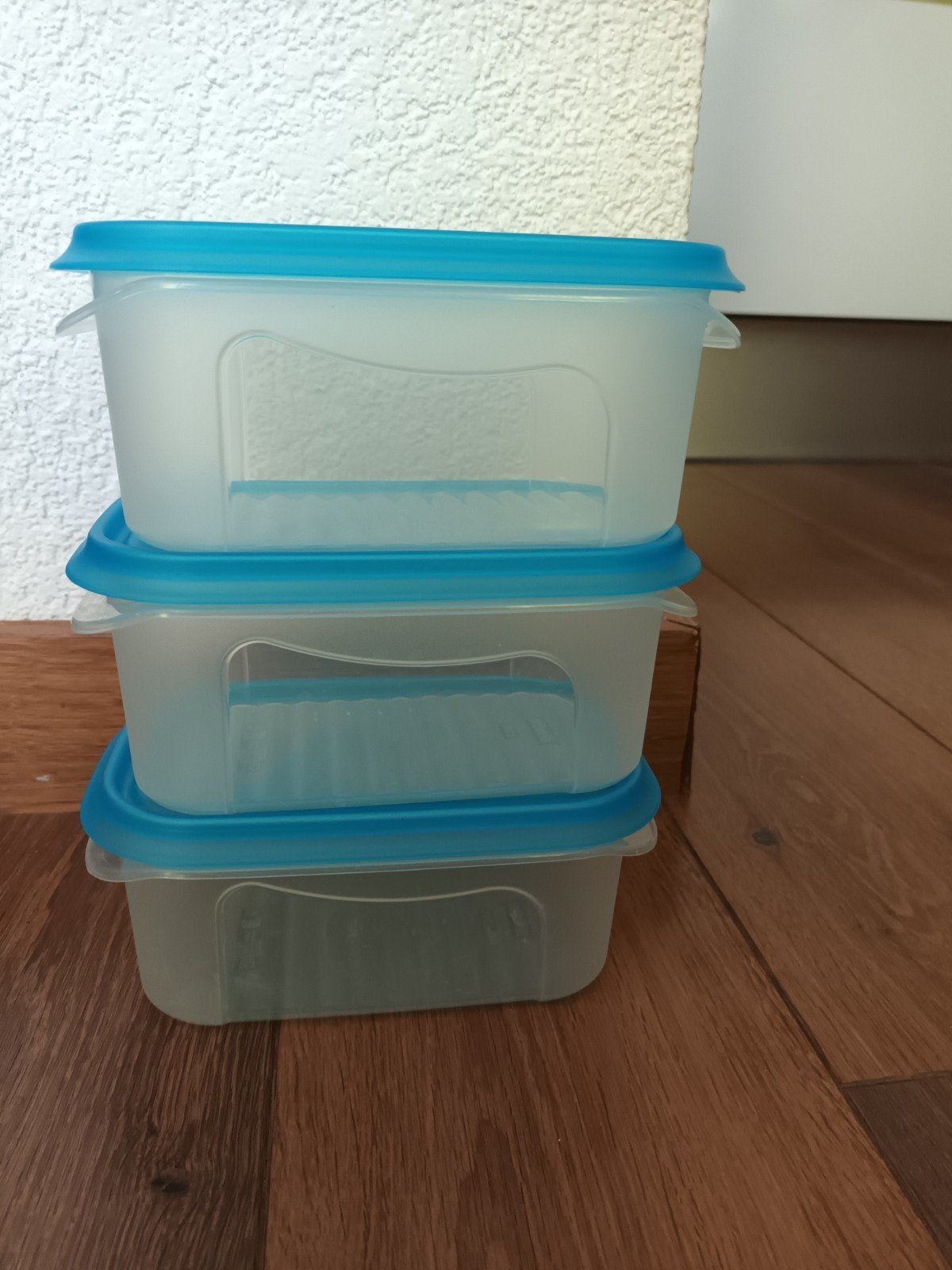 3 plastic kunststof bakjes met deksel rotho 0,75L vershoud, Geschikt voor vriezer, Gebruikt, Blauw, 750 ml