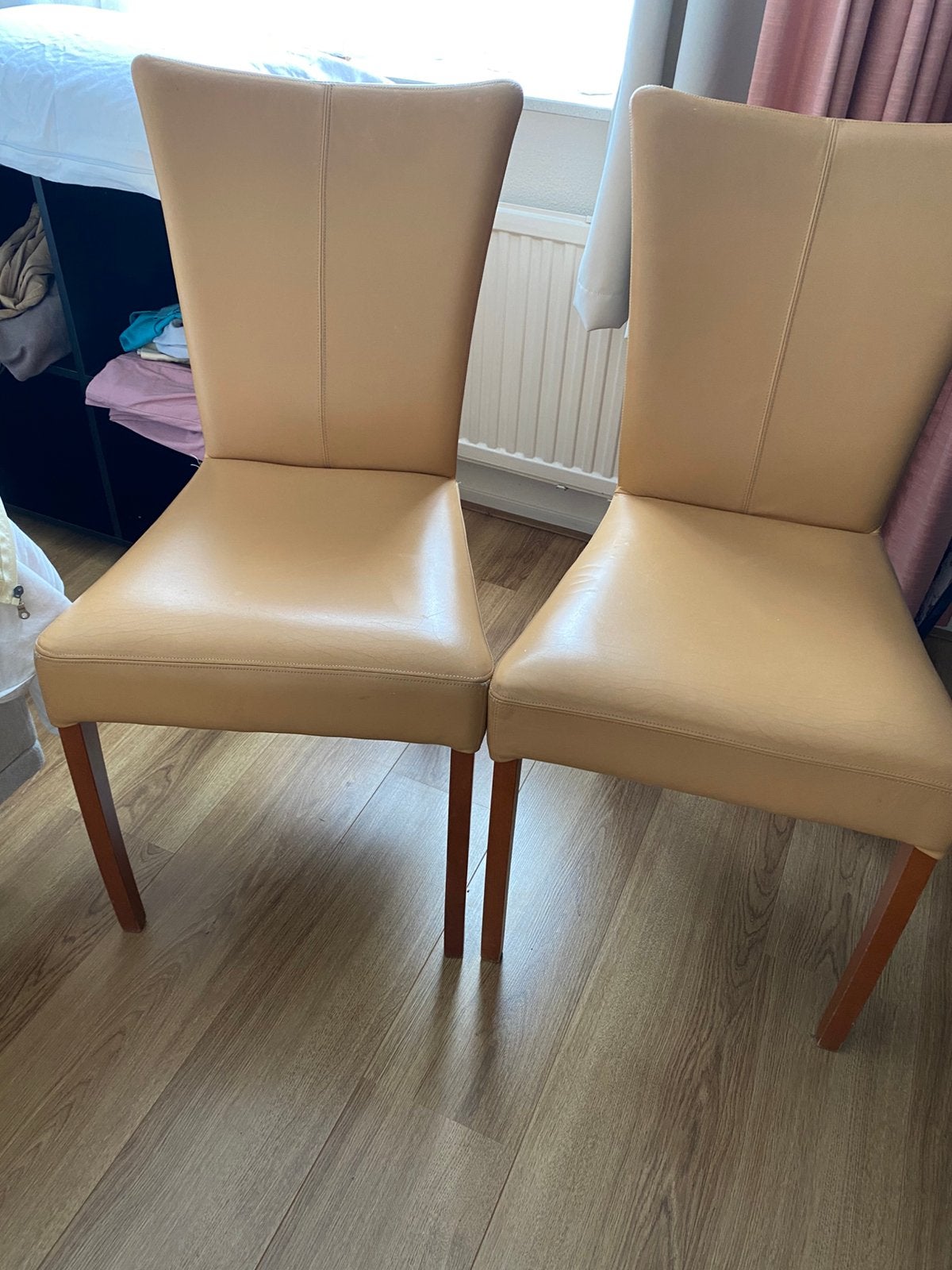 2 eetkamerstoelen, leer, Huis en Inrichting, Ophalen, Gebruikt, Twee, Overige kleuren