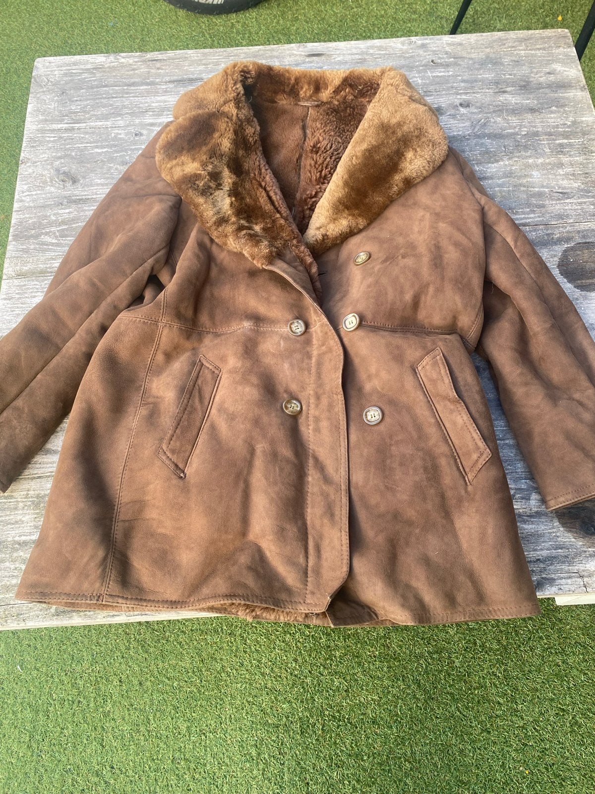 Vintage bruine schapenvacht jas . 2 jassen zijn dat, Ophalen, Gedragen, Maat 56/58 (XL), Bruin