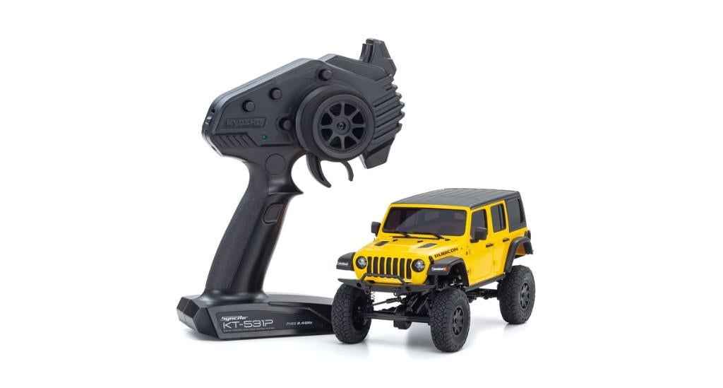 Kyosho Mini-Z 4X4 MX-01 Jeep Wrangler Rubicon geel, Elektro, Nieuw, Ophalen of Verzenden, Auto onroad