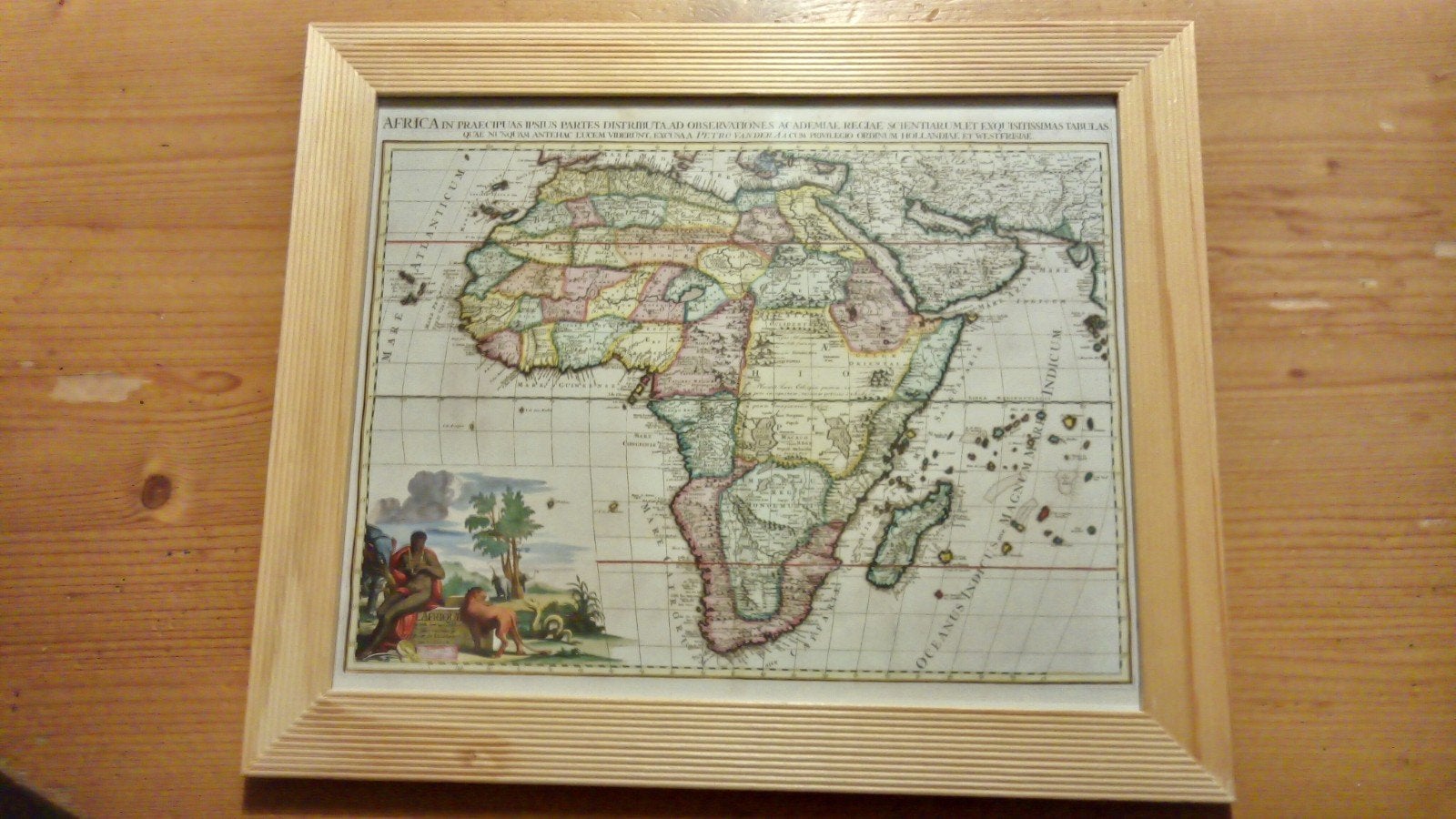 Ingelijste antieke kaart van Afrika  Pieter van der Aa, 1713, Gelezen, Overige gebieden, Ophalen of Verzenden, Landkaart