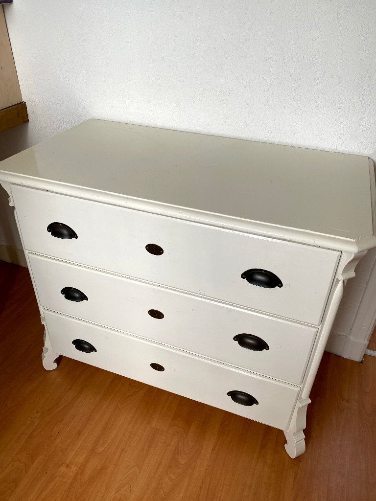 Landelijk ladekastje / commode wit met 3 laden, Huis en Inrichting, Kasten | Ladekasten, Ophalen, Gebruikt, Eikenhout, 50 tot 100 cm