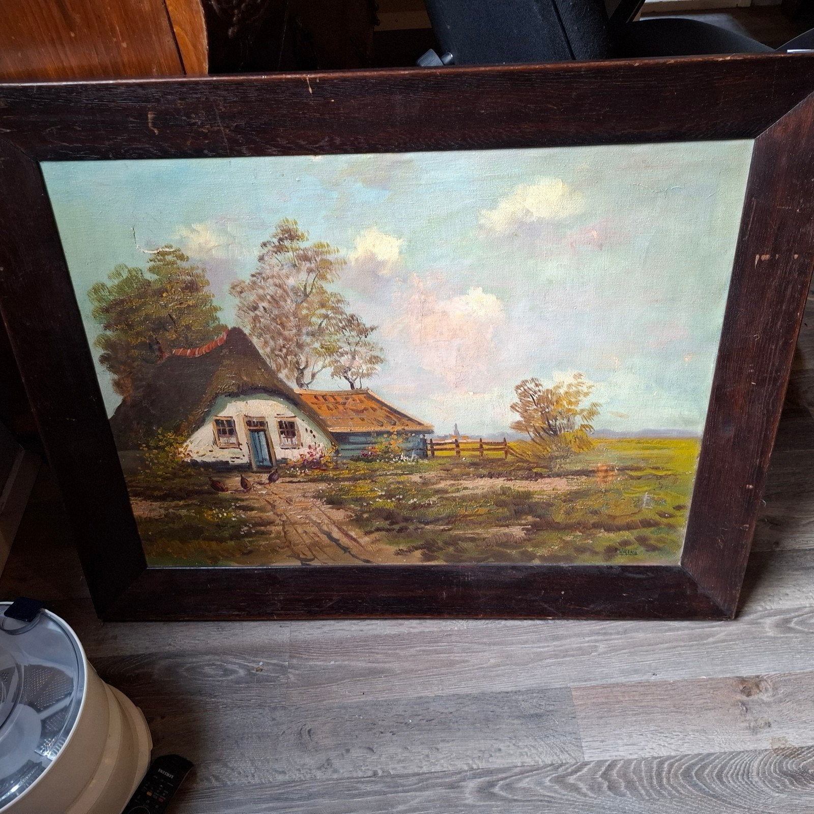 Oud Hollands Landschap met Boerderij - Gesigneerd, Antiek en Kunst, Kunst | Schilderijen | Klassiek, Doek, Oud hollands, Olieverf