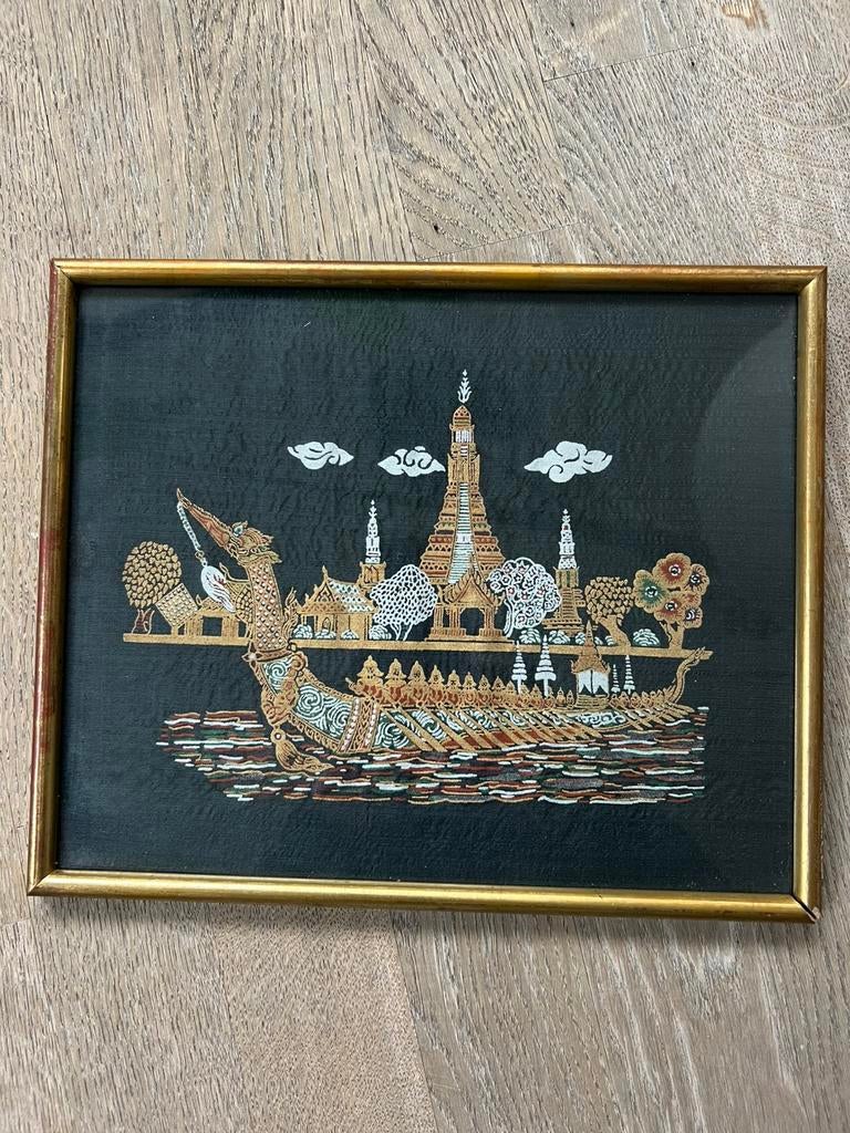 Thaise schilderij op zijde! 30cmX25cm prachtig!, Ophalen of Verzenden