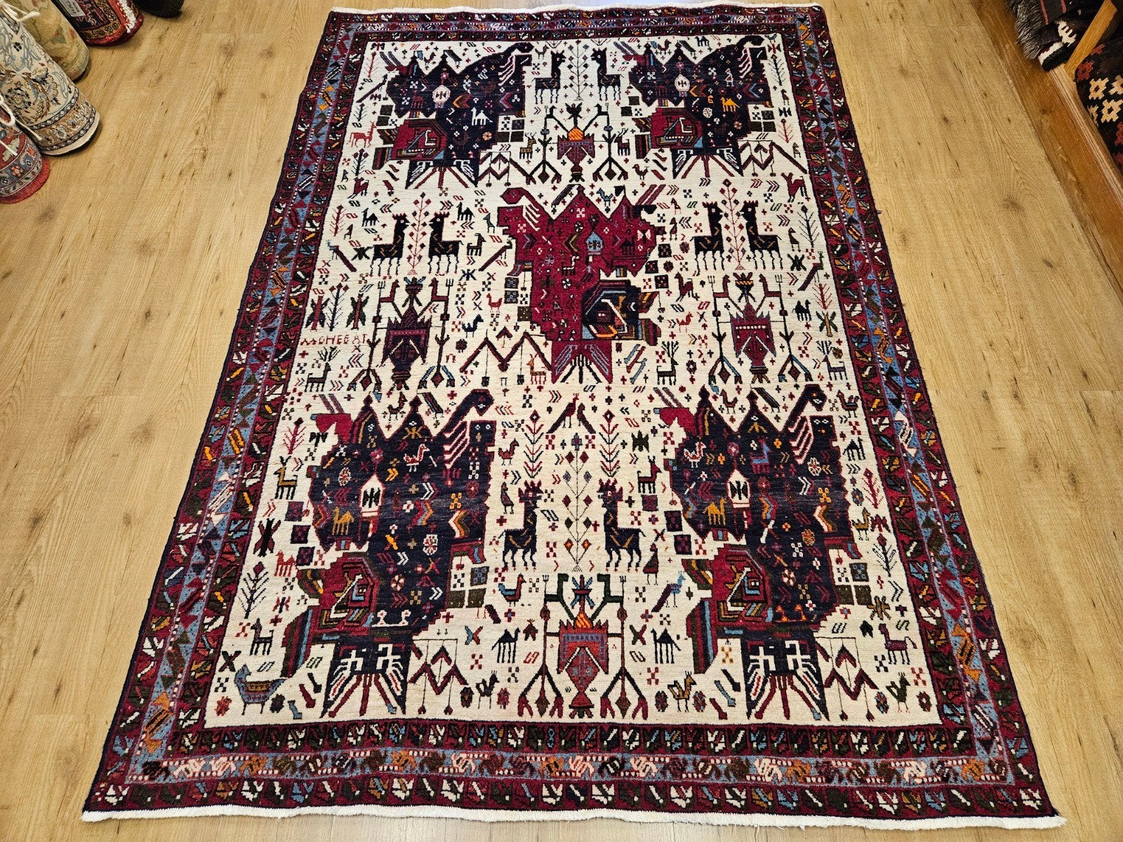 Vintage handgeknoopt perzisch tapijt afshar 233x162, Info@SlatsAntiek.nl, Tweedehands, Perzisch, 150 tot 200 cm