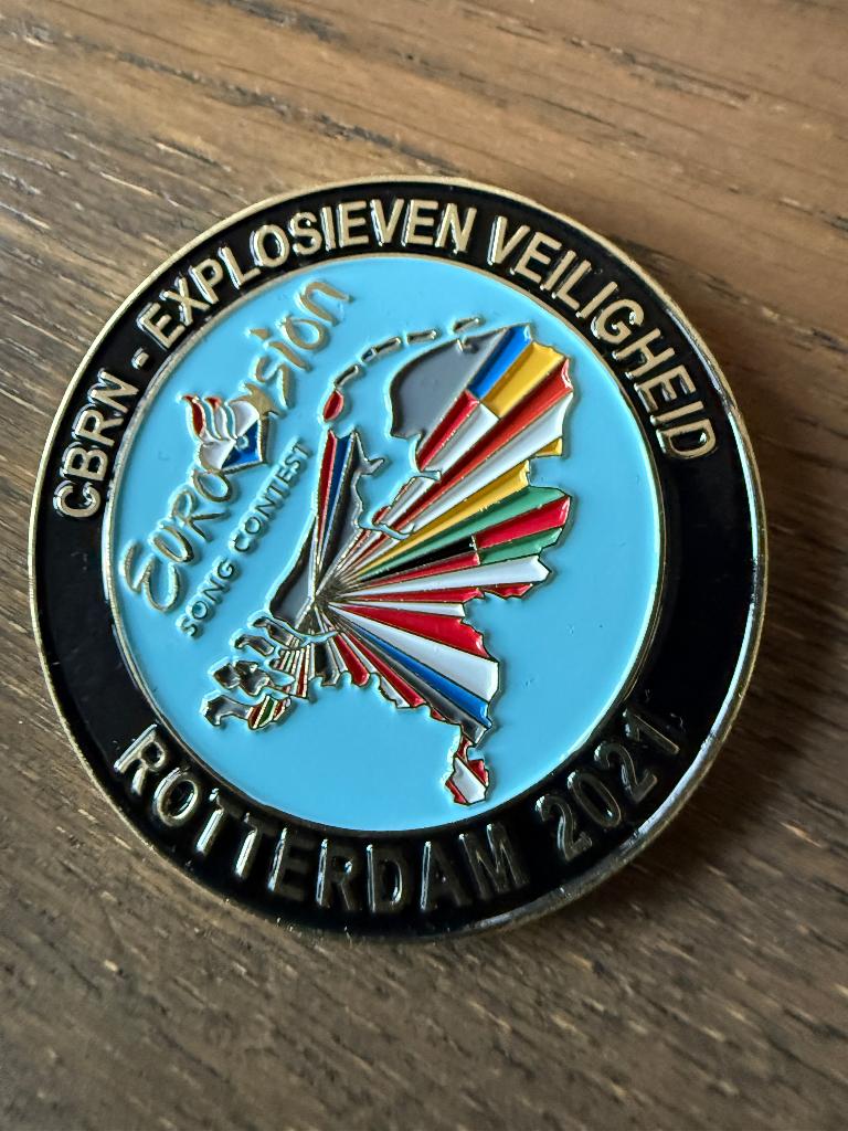 unieke CBRNE coin 2021 eurovisie song festival, Verzamelen, Ophalen of Verzenden, Marechaussee, Nederland, Embleem of Badge