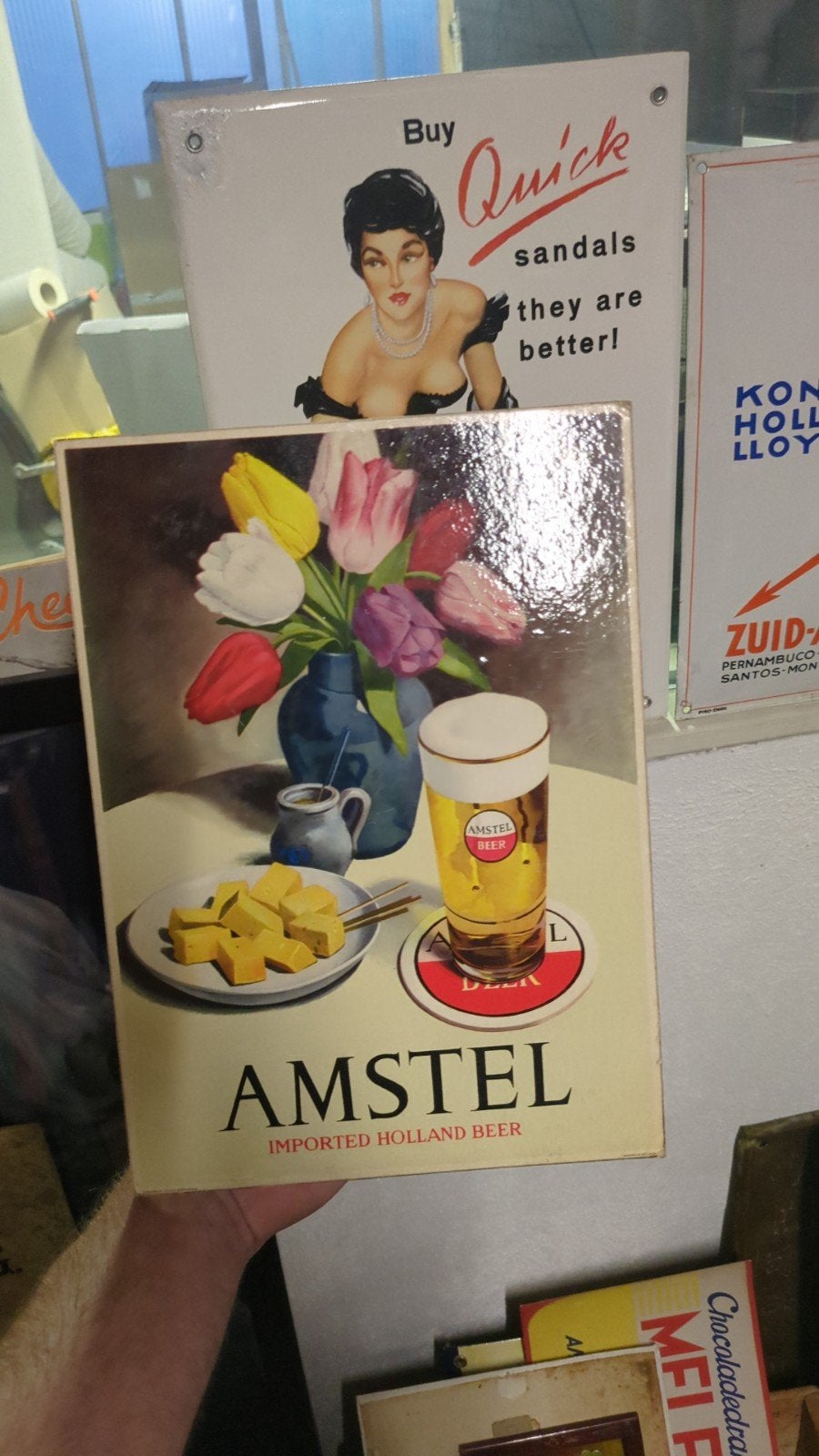 reclamebord Amstel bier jan wijga, Ophalen of Verzenden, Gebruikt, Reclamebord