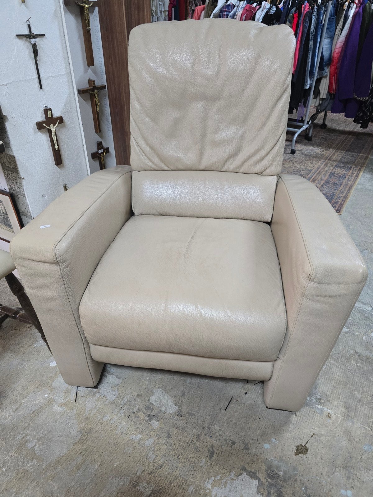 Relex Elektrische Relaxfauteuil - Beige Leer, Gebruikt, Onbekend, Leer, Ophalen of Verzenden