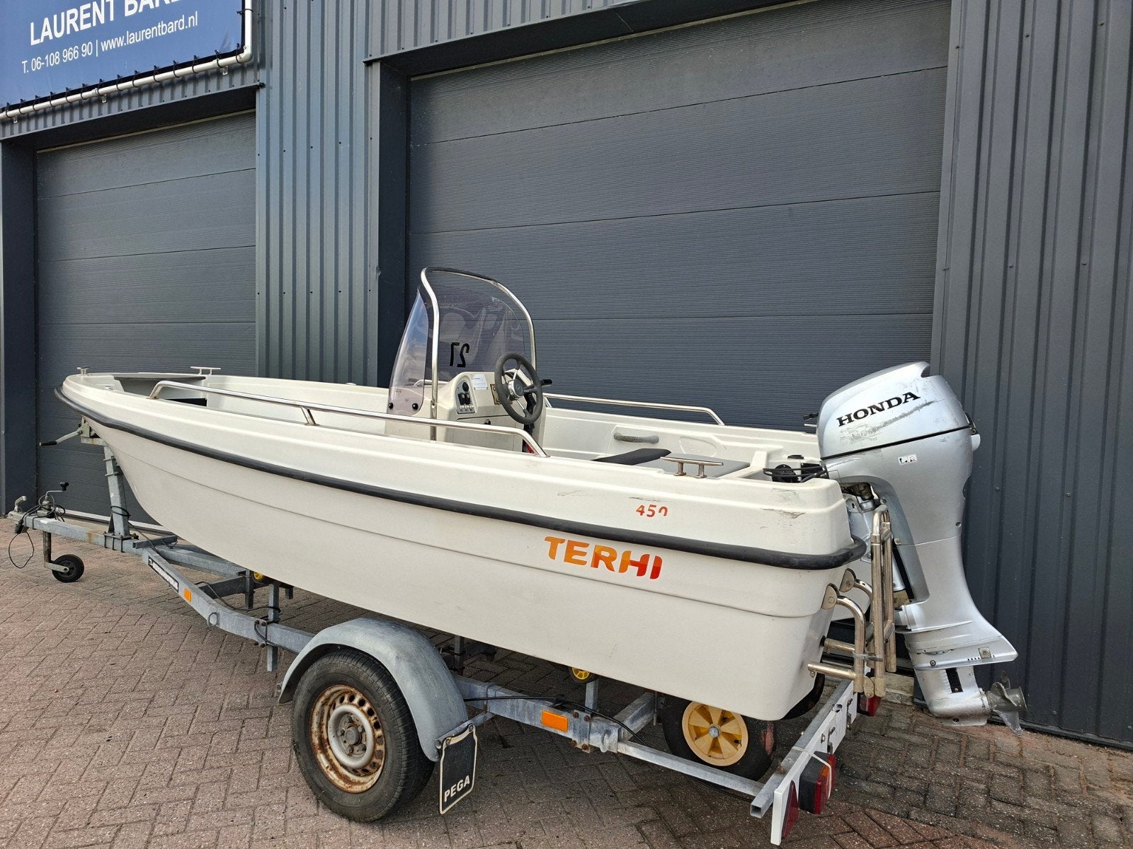 Terhi 450 + Honda 10PK 4 Takt *NIEUWE KUSSENSET*, Watersport en Boten, Overige materialen, Gebruikt, Tot 10 pk, Ophalen of Verzenden