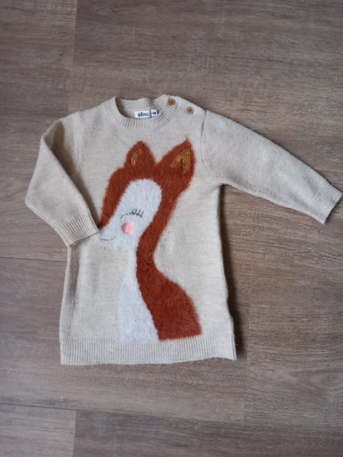 Net warm wollen winter jurkje met vos gemo maat 80., Meisje, Ophalen of Verzenden, Zo goed als nieuw, Jurkje of Rokje