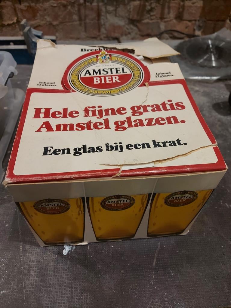 Amstel Bier Glazen in originele doos - Vintage, Ophalen, Zo goed als nieuw, Glas of Glazen, Amstel