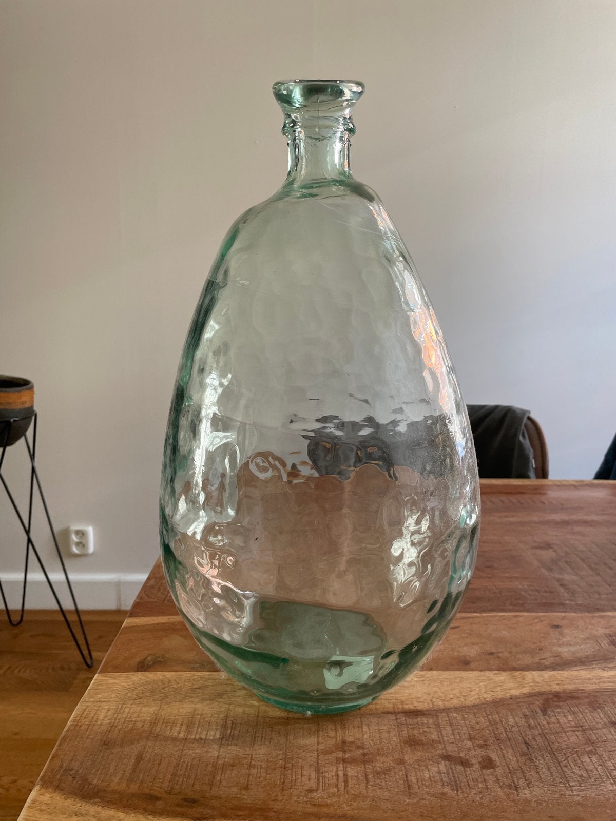 Grote glazen siervaas/fles, 48 cm hoog, groen glas, Ophalen