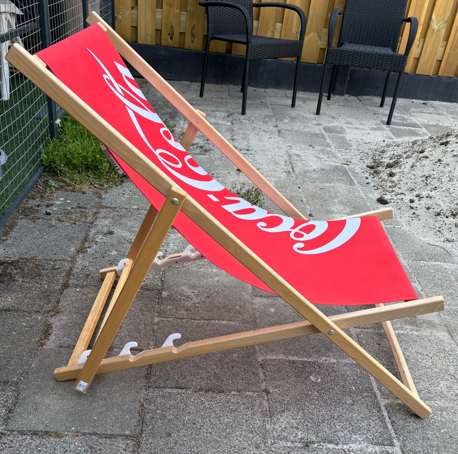 Coca-Cola strandstoel - Opvouwbaar en verstelbaar, Tuin en Terras, Tuinstoelen, Ophalen, Gebruikt, Hout, Inklapbaar