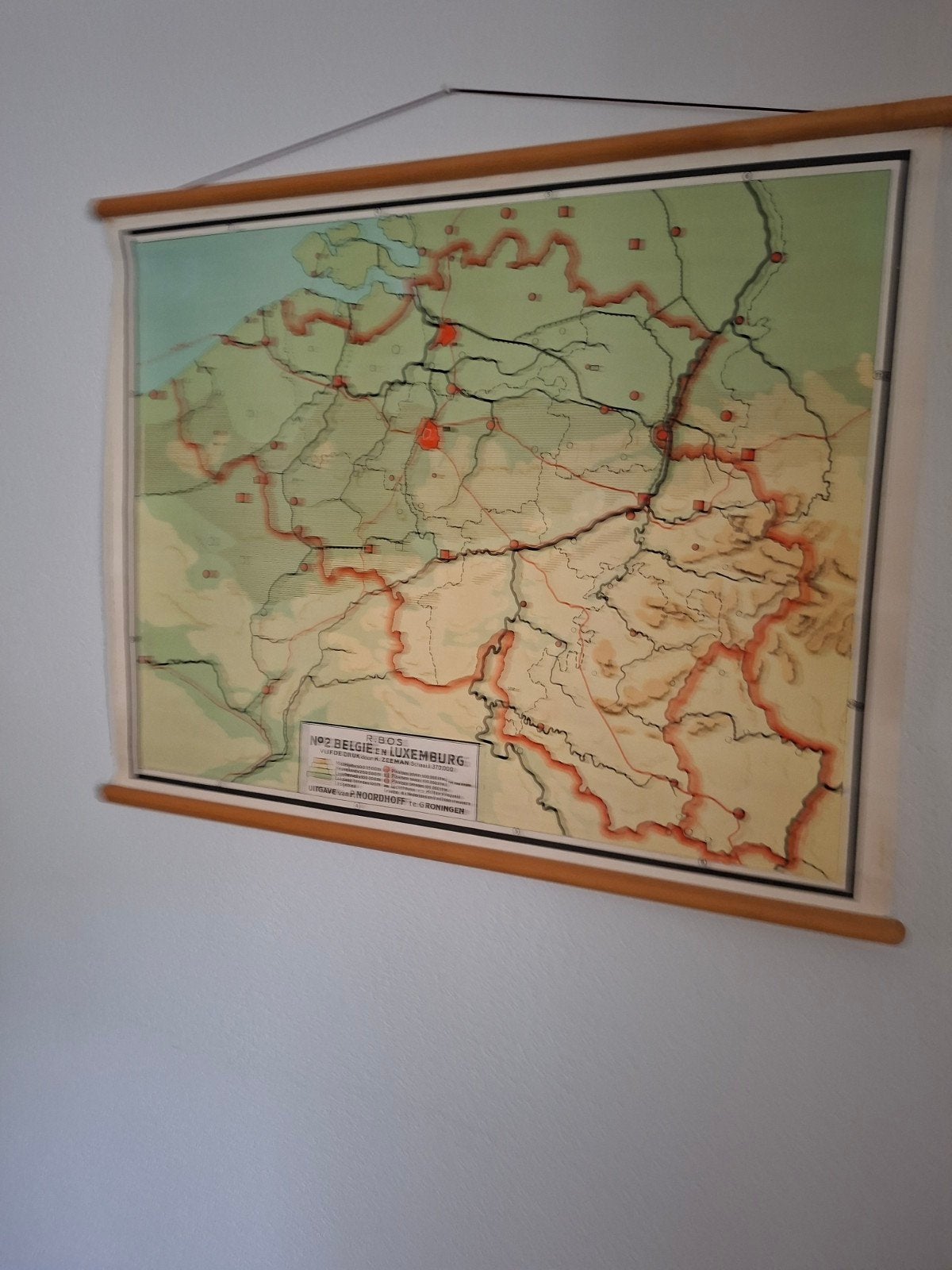Vintage schoolkaart België en Luxemburg - R. Bos, Ophalen, Aardrijkskunde