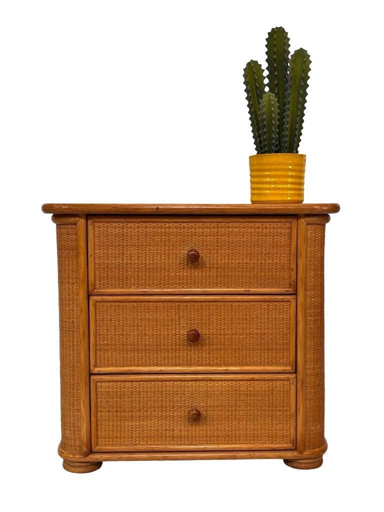 Vintage Rotan bamboe ladekast kastje jaren 80's design, Ophalen, Gebruikt, Vintage ladekast, 50 tot 100 cm