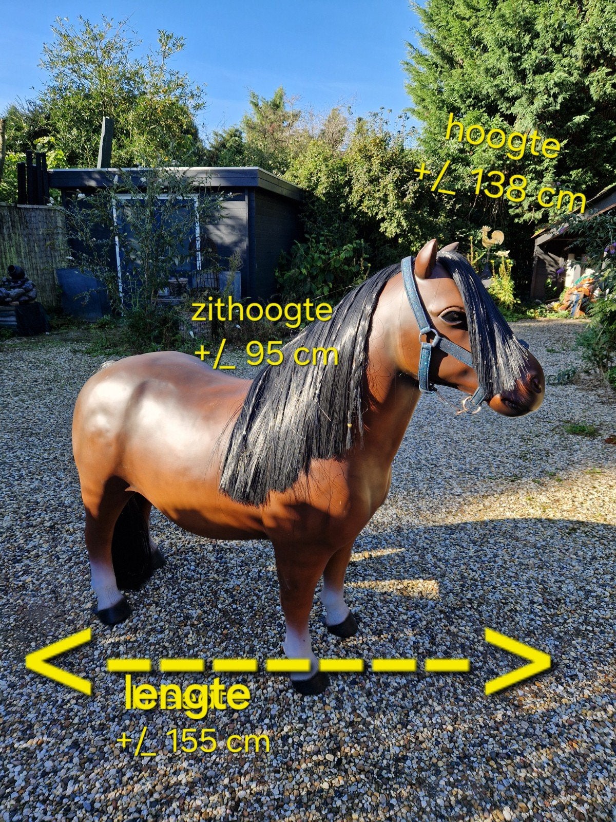 Pony tuinbeeld/beeld polyester met haar, Ophalen