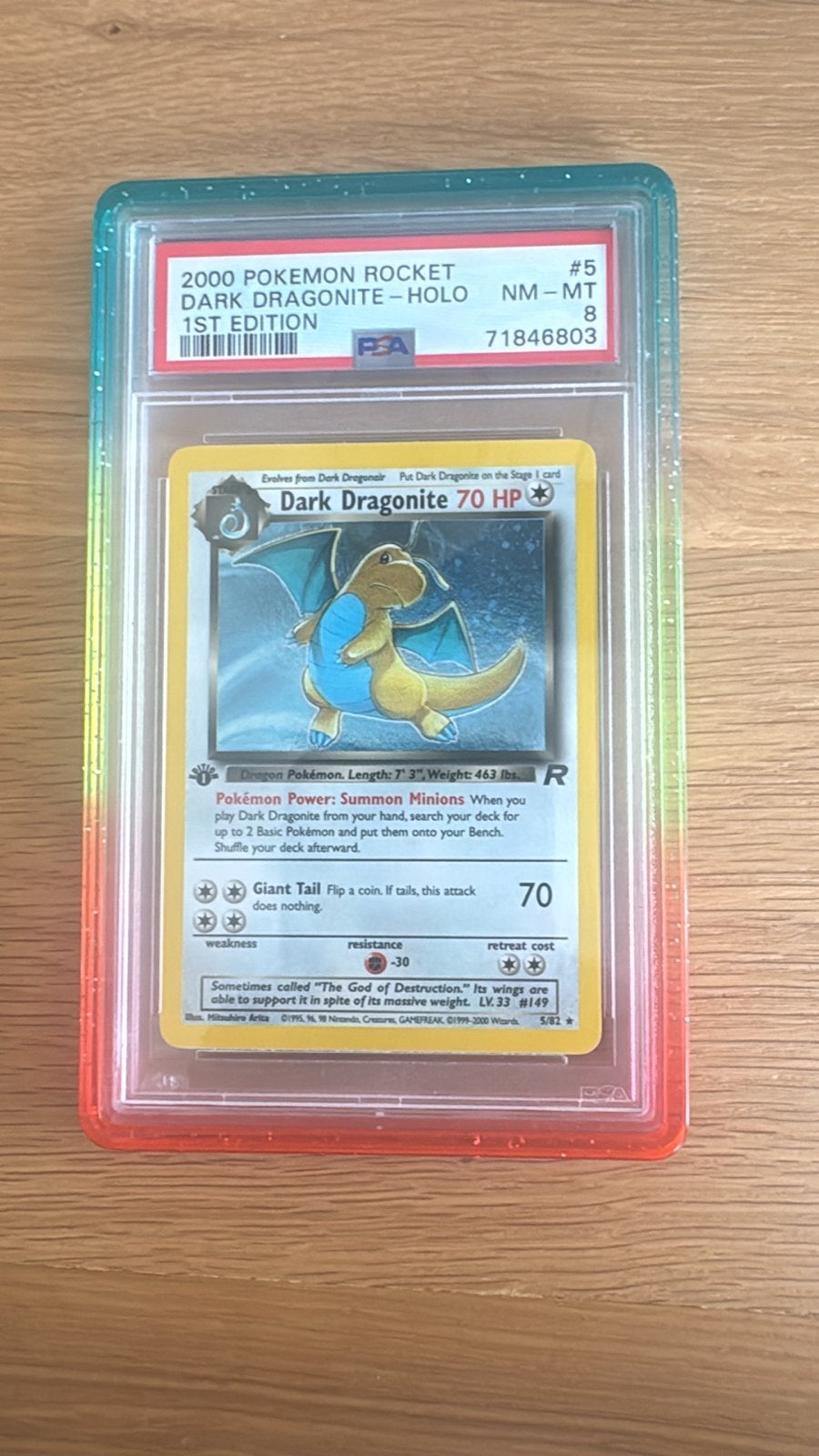 Dark Dragonite Holo 1st Edition PSA 8 - Pokémon Rocket, Ophalen of Verzenden, Zo goed als nieuw, Losse kaart, Foil