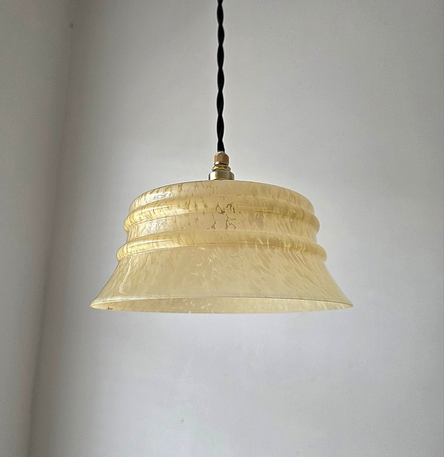 Vintage Clichy glazen hanglamp, Art Deco, E27 (groot), Ophalen of Verzenden, Glas