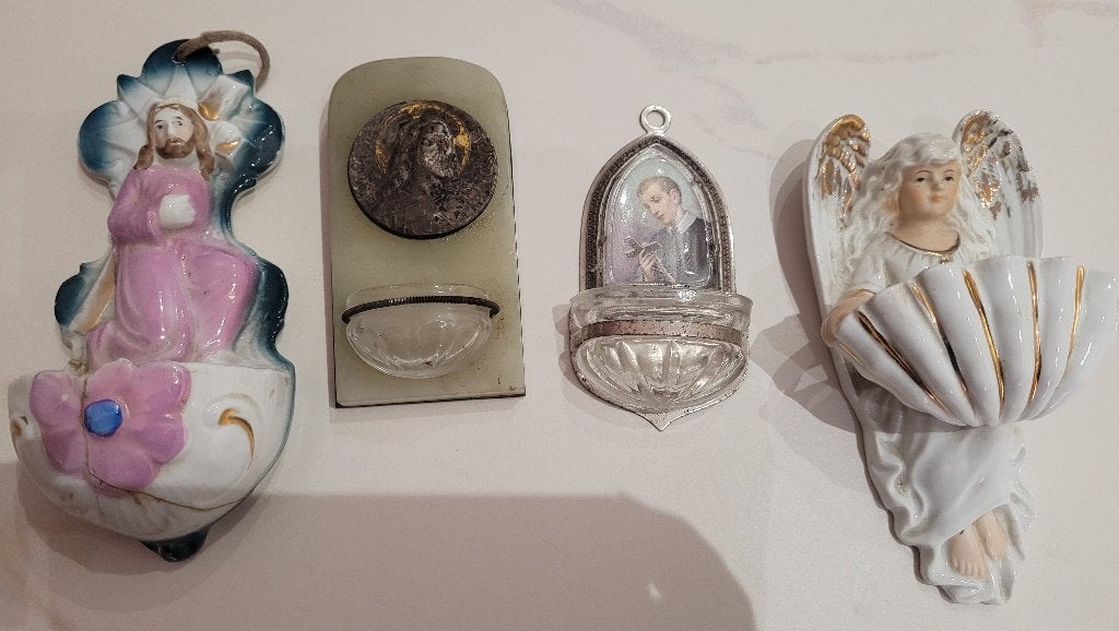 4 Wijwaterbakjes 1 van Salvator Mundi door Exbrayat, Antiek en Kunst, Ophalen of Verzenden