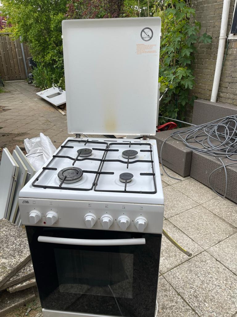 Gasfornuis met elektrische oven, Ophalen of Verzenden, Gebruikt, Wit, Overige typen