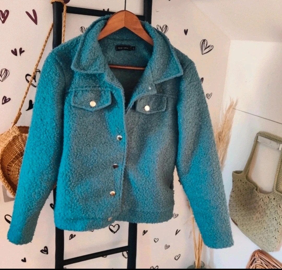Trendy Teddy Jasje in Petrolblauw - Maat L, Blauw, Maat 42/44 (L), Pescara, Ophalen of Verzenden