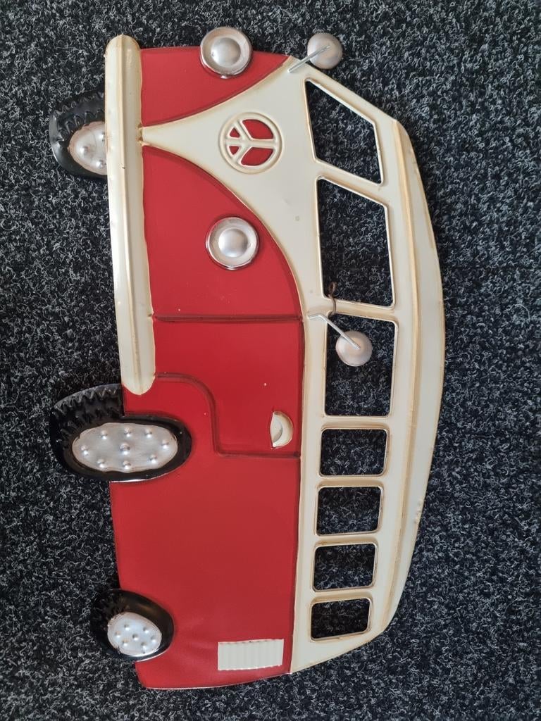 Metalen VW Bus Wanddecoratie - Rood/Wit, Vintage, Ophalen of Verzenden, Zo goed als nieuw, Metaal