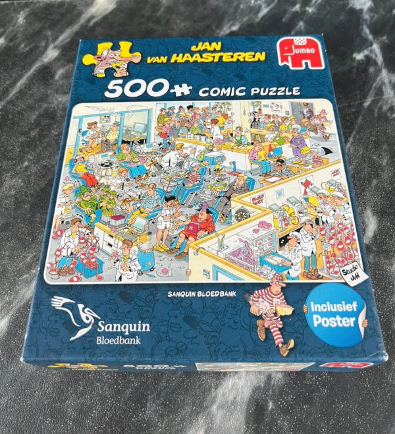 Jan van Haasteren puzzel 500 stukjes Sanquin, Ophalen of Verzenden, 500 t/m 1500 stukjes, Zo goed als nieuw