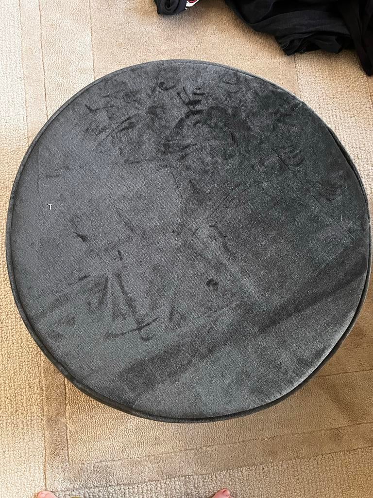 Ronde poef van stof - Donkergroen Woood, Gebruikt, Rond, Ophalen of Verzenden, Stof