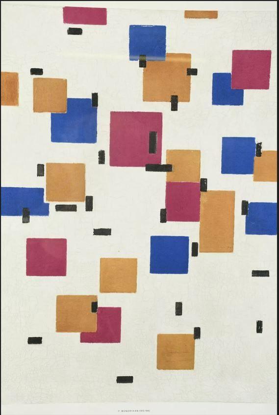 Piet Mondriaan (1872) Kunstdruk " Compositie " Ges Verso, Antiek en Kunst, Kunst | Litho's en Zeefdrukken, Ophalen of Verzenden
