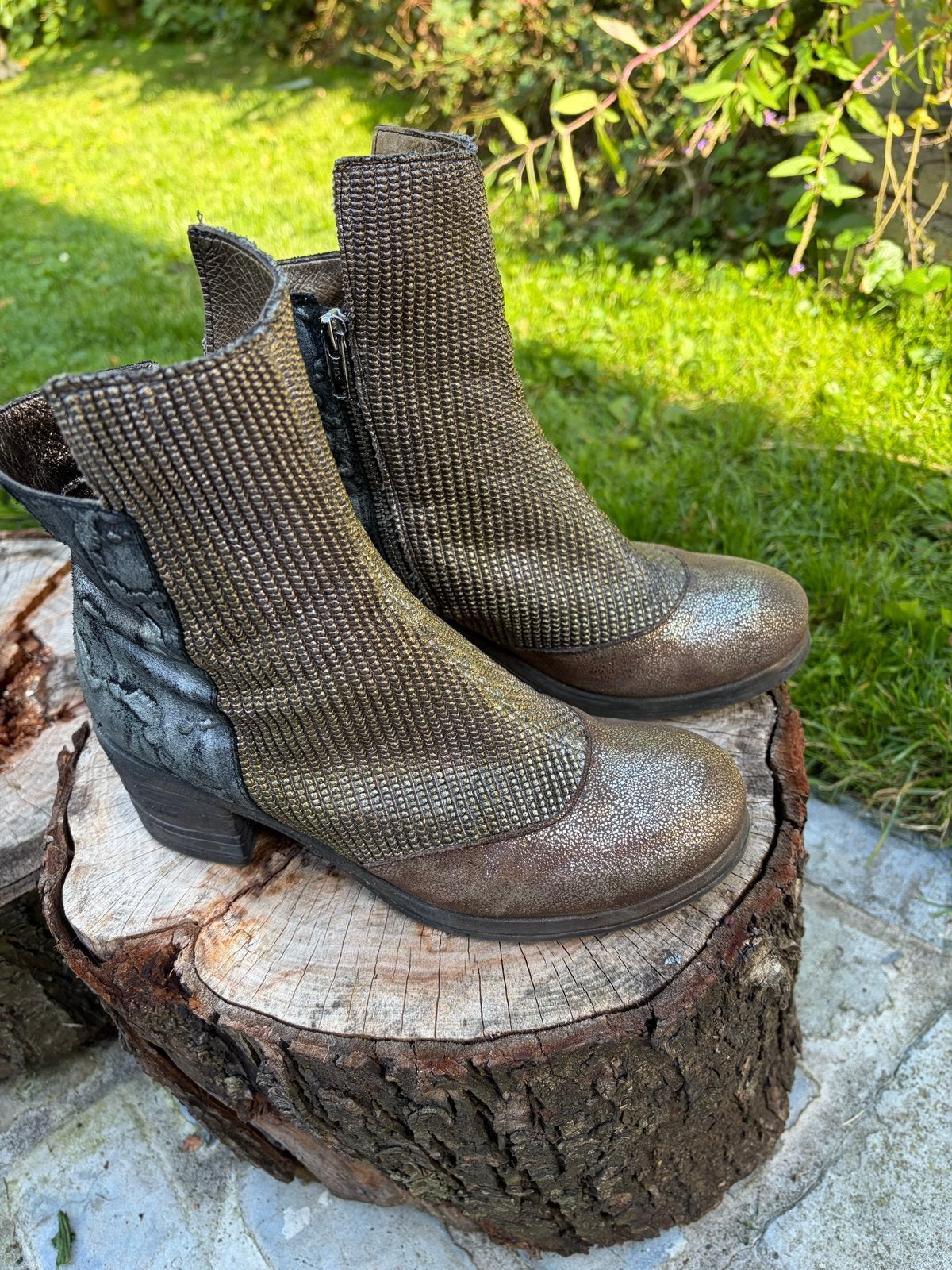 Papucei Enkellaarzen - Goud/Zilver/Brons maat 38, Kleding | Dames, Schoenen, Ophalen of Verzenden, Zo goed als nieuw, Overige kleuren