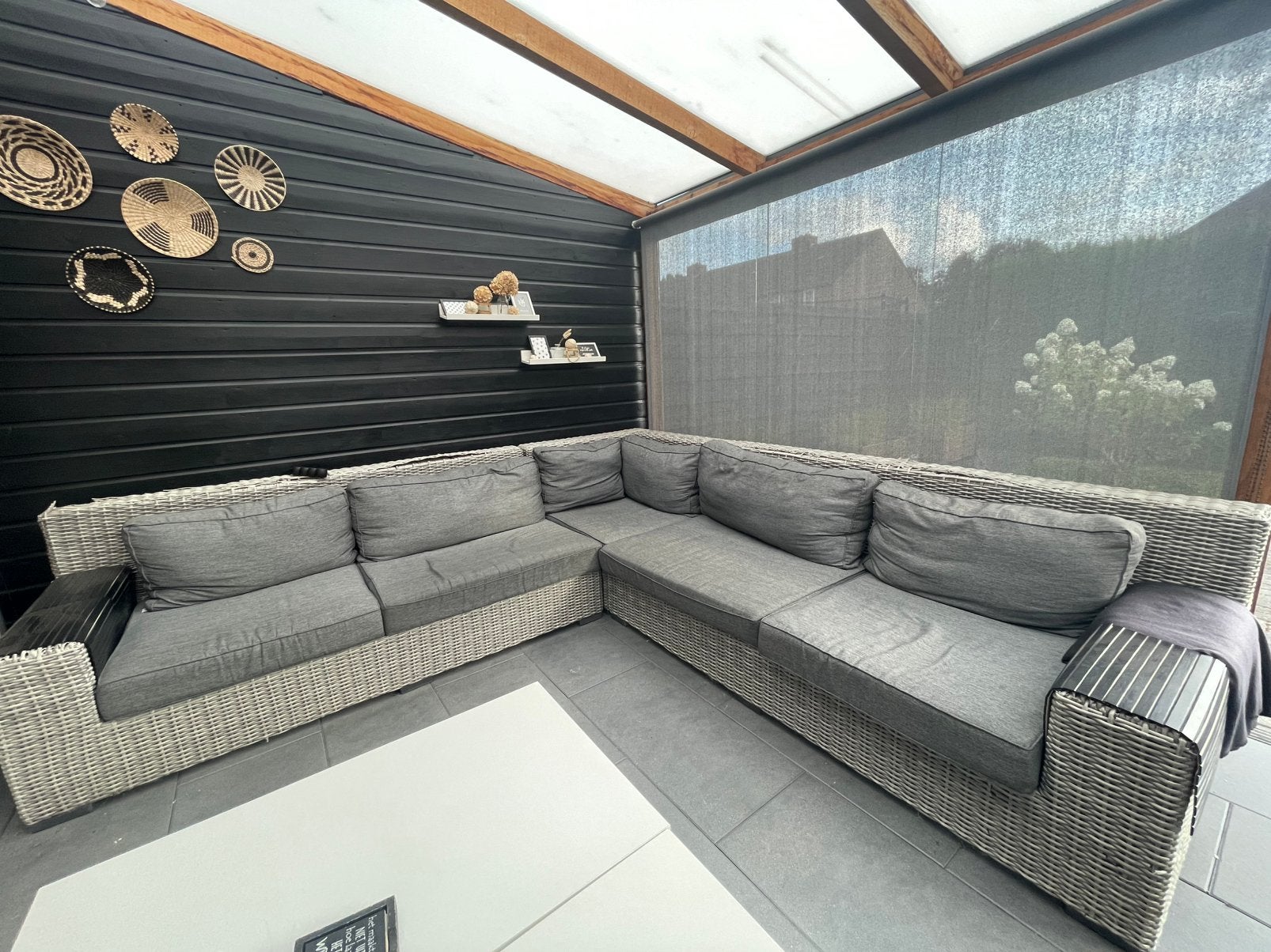 Grijs gemeleerde kussens voor in loungebank, Tuin en Terras, Tuinsets en Loungesets, Ophalen, Zo goed als nieuw, Overige materialen
