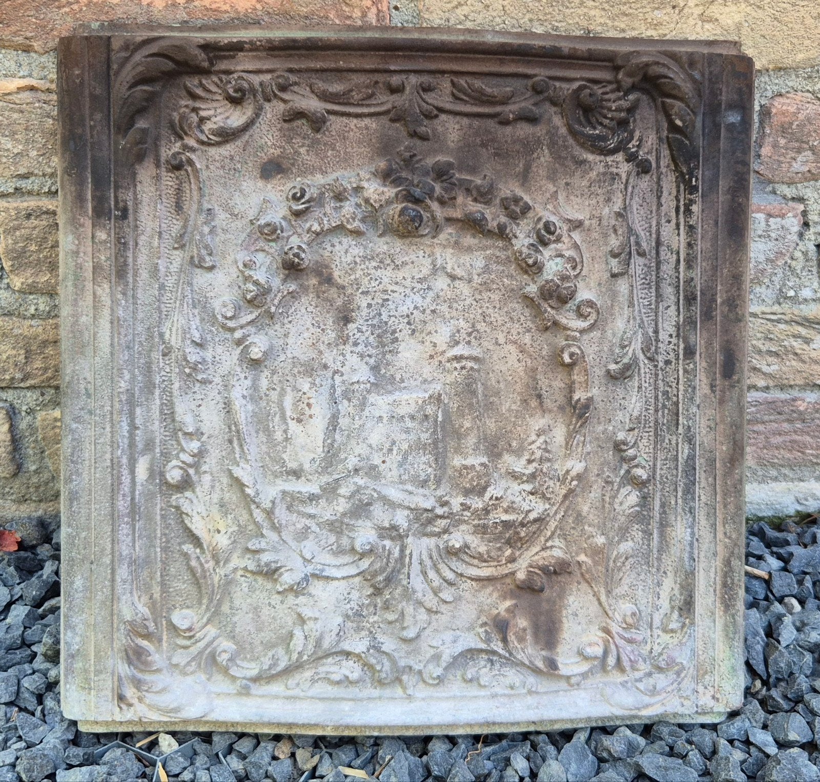 Antieke gietijzeren haardplaat, Ophalen of Verzenden, Gebruikt, Vrijstaande haard, Houthaard