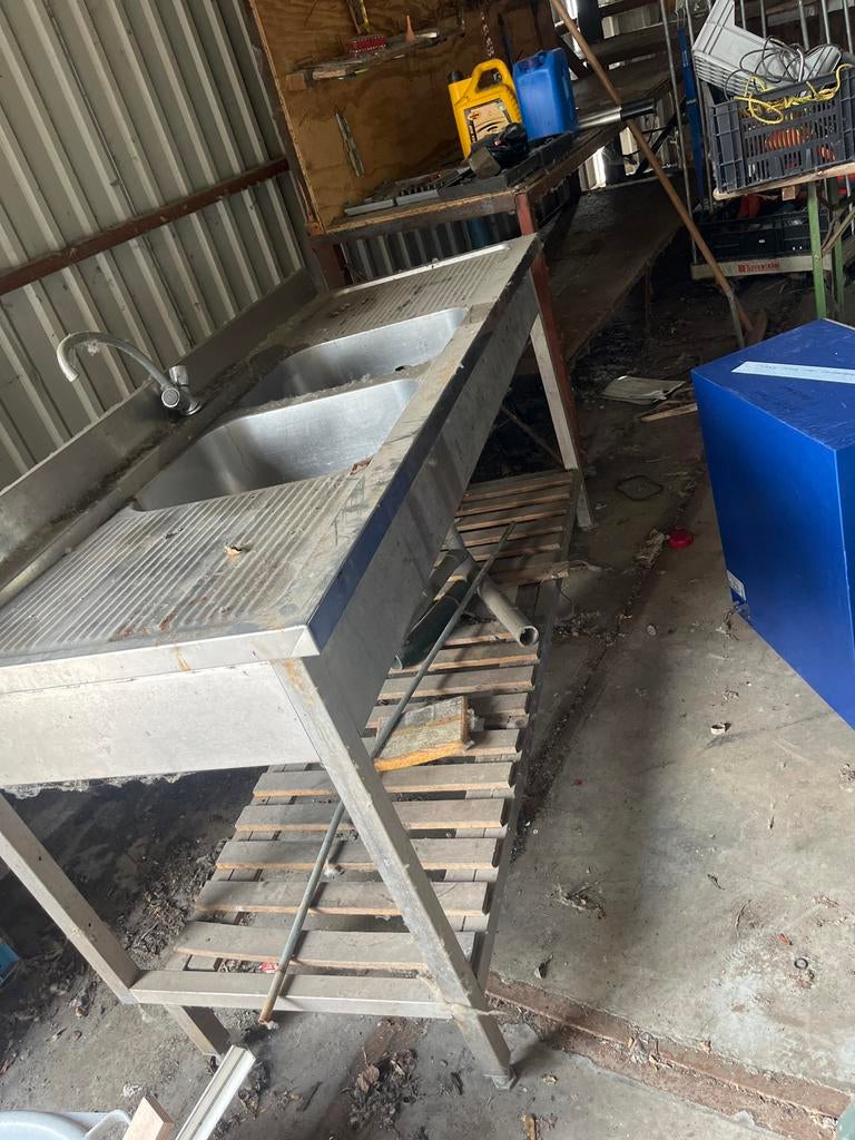 RVS Spoelbak met Kraan en Onderstel, Ophalen of Verzenden, Gebruikt, Wassen en Drogen