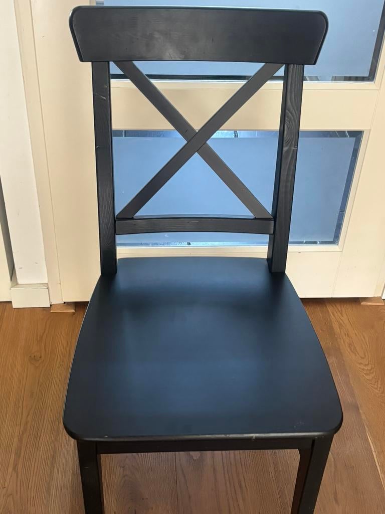 4 x zwarte eetkamerstoelen, Ophalen, Gebruikt, Zwart, Vier