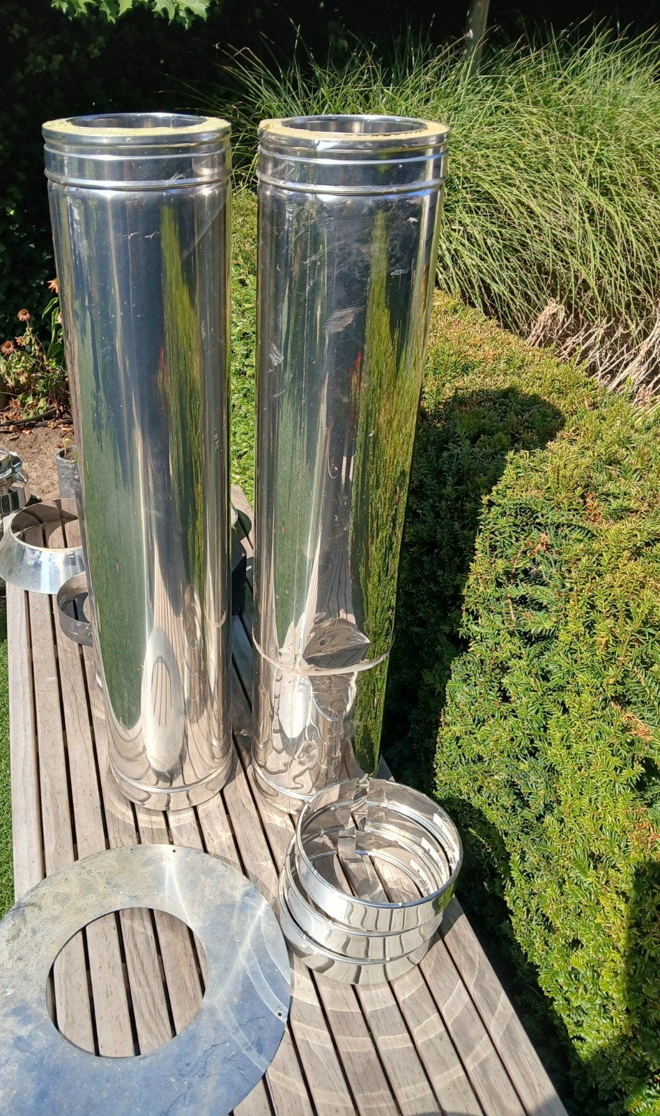 dubbelwandige kachelpijp 150, Doe-het-zelf en Verbouw, Buizen en Afvoer, Ophalen, 2 tot 4 meter, Zo goed als nieuw, Rvs