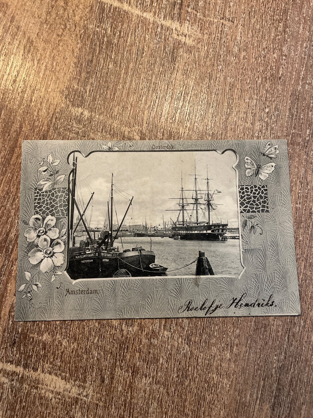 Oude briefkaart Amsterdam Oosterdok met schepen, Ophalen of Verzenden, Voor 1920, Gelopen, Noord-Holland