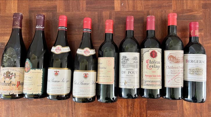Collectie oude Franse wijnen jaren '70 en '80, Ophalen of Verzenden, Gebruikt, Frankrijk, Rode wijn
