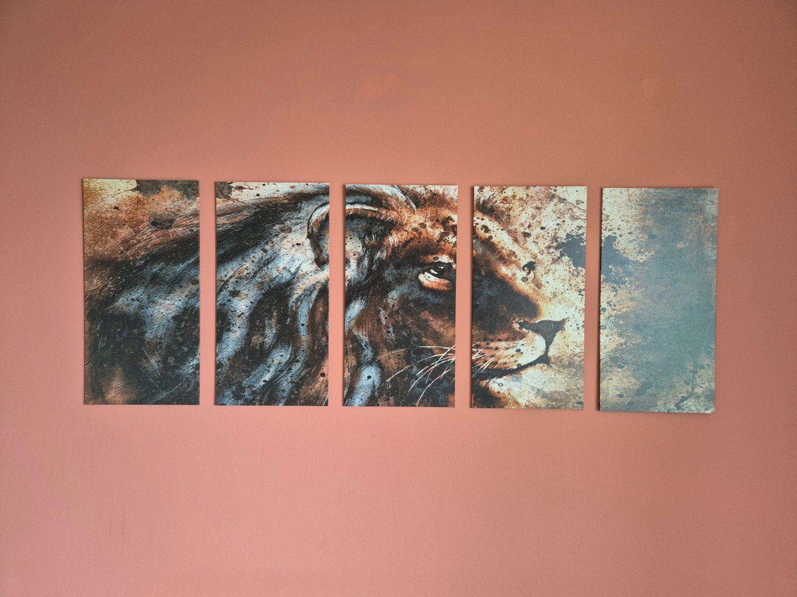 Modern Leeuwen Schilderij - 5-luik, Antiek en Kunst, Kunst | Schilderijen | Modern, Ophalen of Verzenden