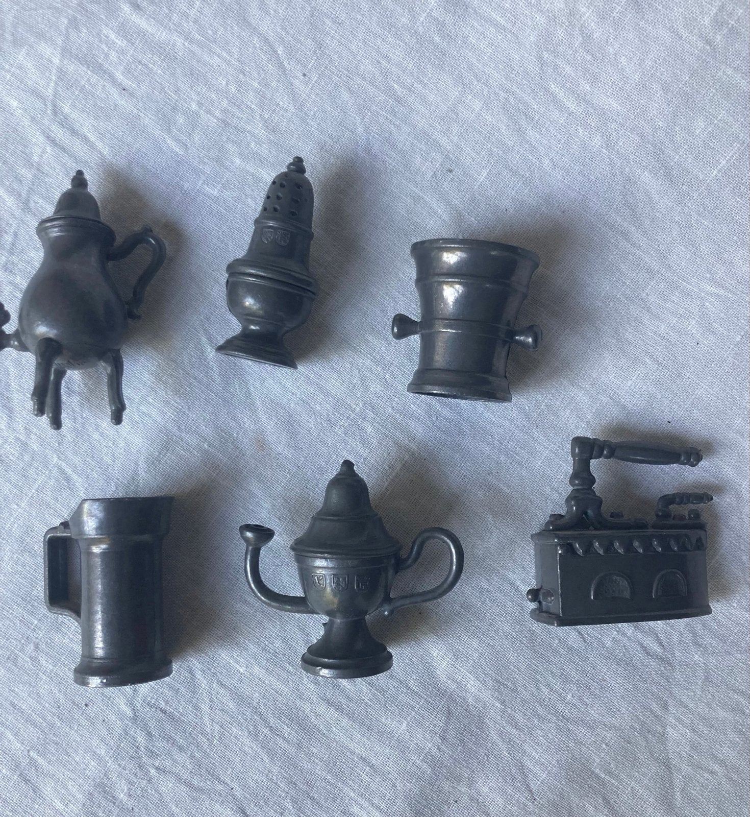 Set van 6 antieke tinnen miniaturen - poppenhuis, Ophalen of Verzenden
