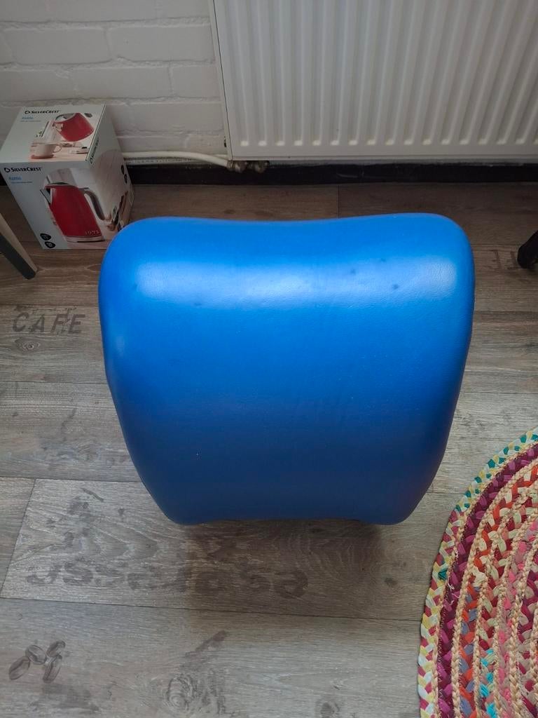 Leolux poef/hocker - Blauw, Ophalen, Gebruikt, Blauw, Leer