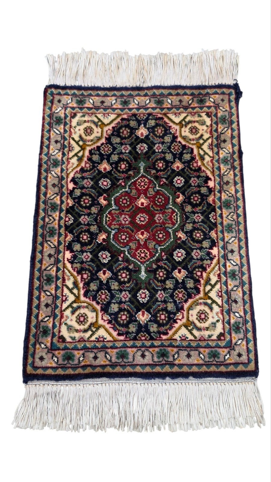 Handgeknoopt Perzisch wol Mini Tabriz tapijt Silk 30x45cm, Minder dan 50 cm, Ophalen of Verzenden, Www.hypepopup.nl, Groen