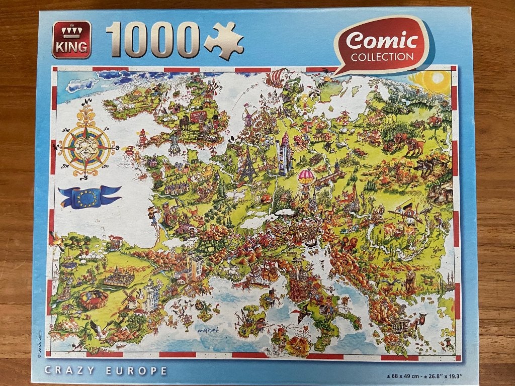 Komische legpuzzel king Crazy Europe, Ophalen of Verzenden, 500 t/m 1500 stukjes, Gebruikt, Legpuzzel